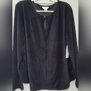 Liz Claiborne Black Long Sleeve Sweater V-Neck with keyhole button front XXL